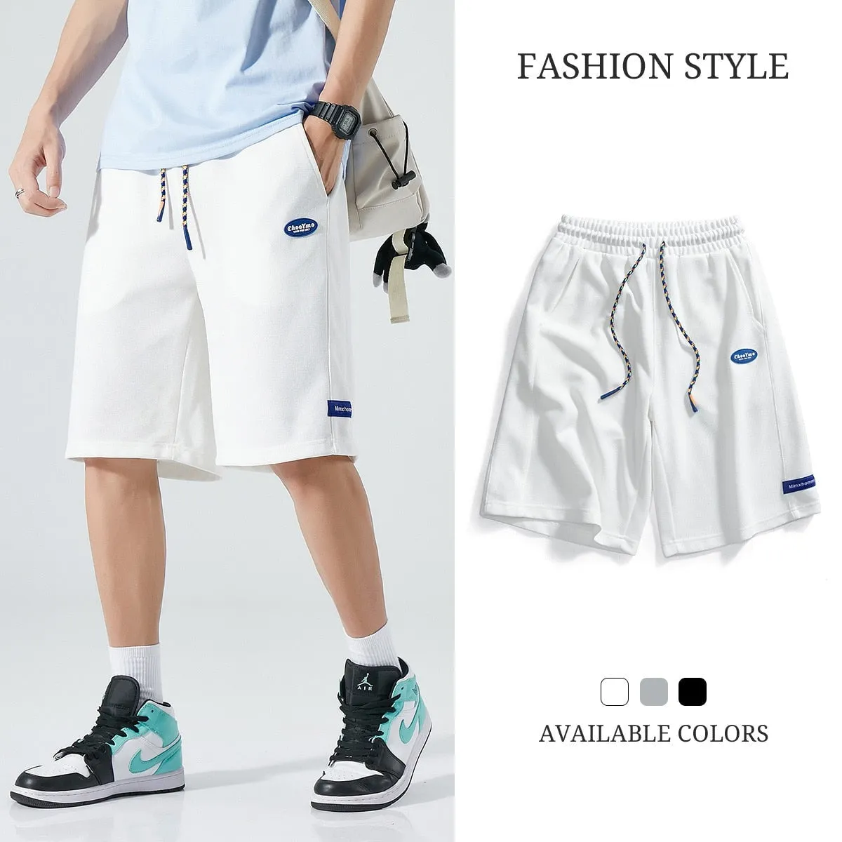 Xituodai Summer Men's Cotton Shorts Solid Color Loose Five-Point Pants Casual Fashion Sports Pants Trend Drawstring Shorts Bermu