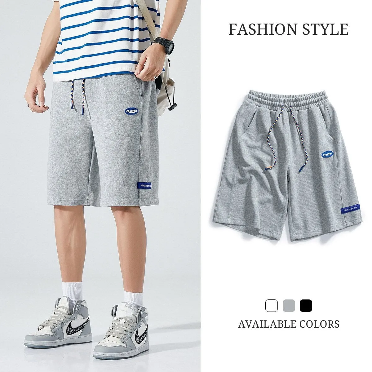 Xituodai Summer Men's Cotton Shorts Solid Color Loose Five-Point Pants Casual Fashion Sports Pants Trend Drawstring Shorts Bermu