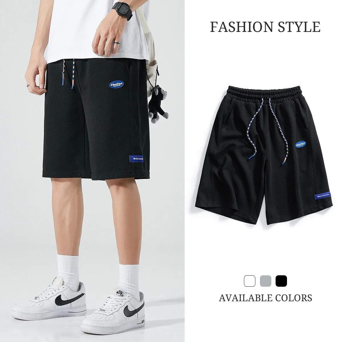 Xituodai Summer Men's Cotton Shorts Solid Color Loose Five-Point Pants Casual Fashion Sports Pants Trend Drawstring Shorts Bermu