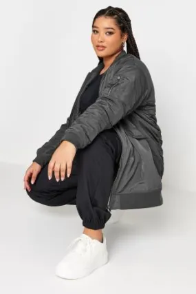 YOURS Curve Charcoal Grey Longline Bomber Jacket