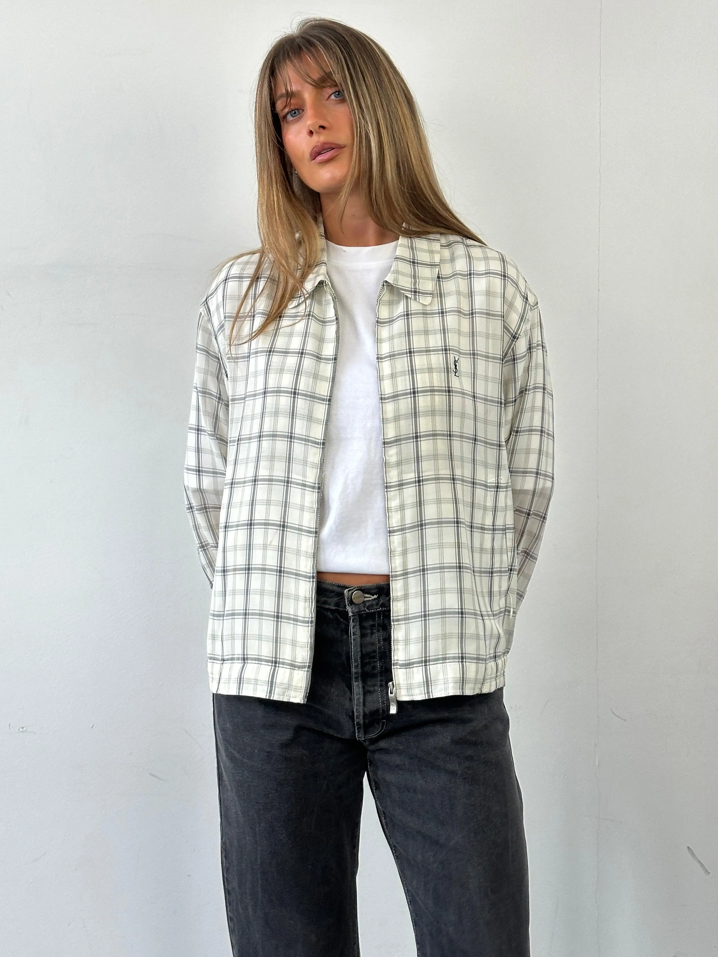 Yves Saint Laurent Check Logo Bomber Jacket - M/L