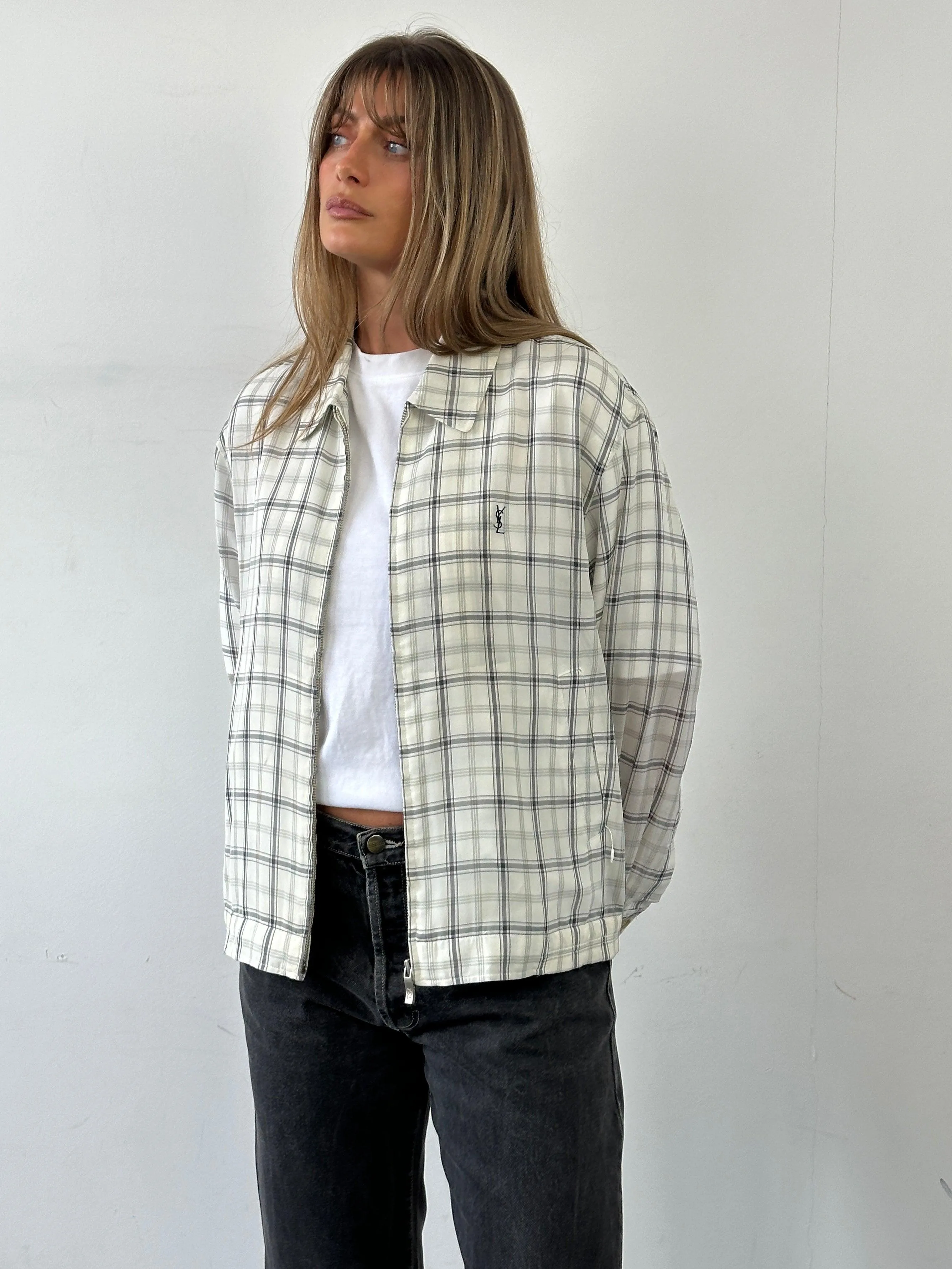 Yves Saint Laurent Check Logo Bomber Jacket - M/L