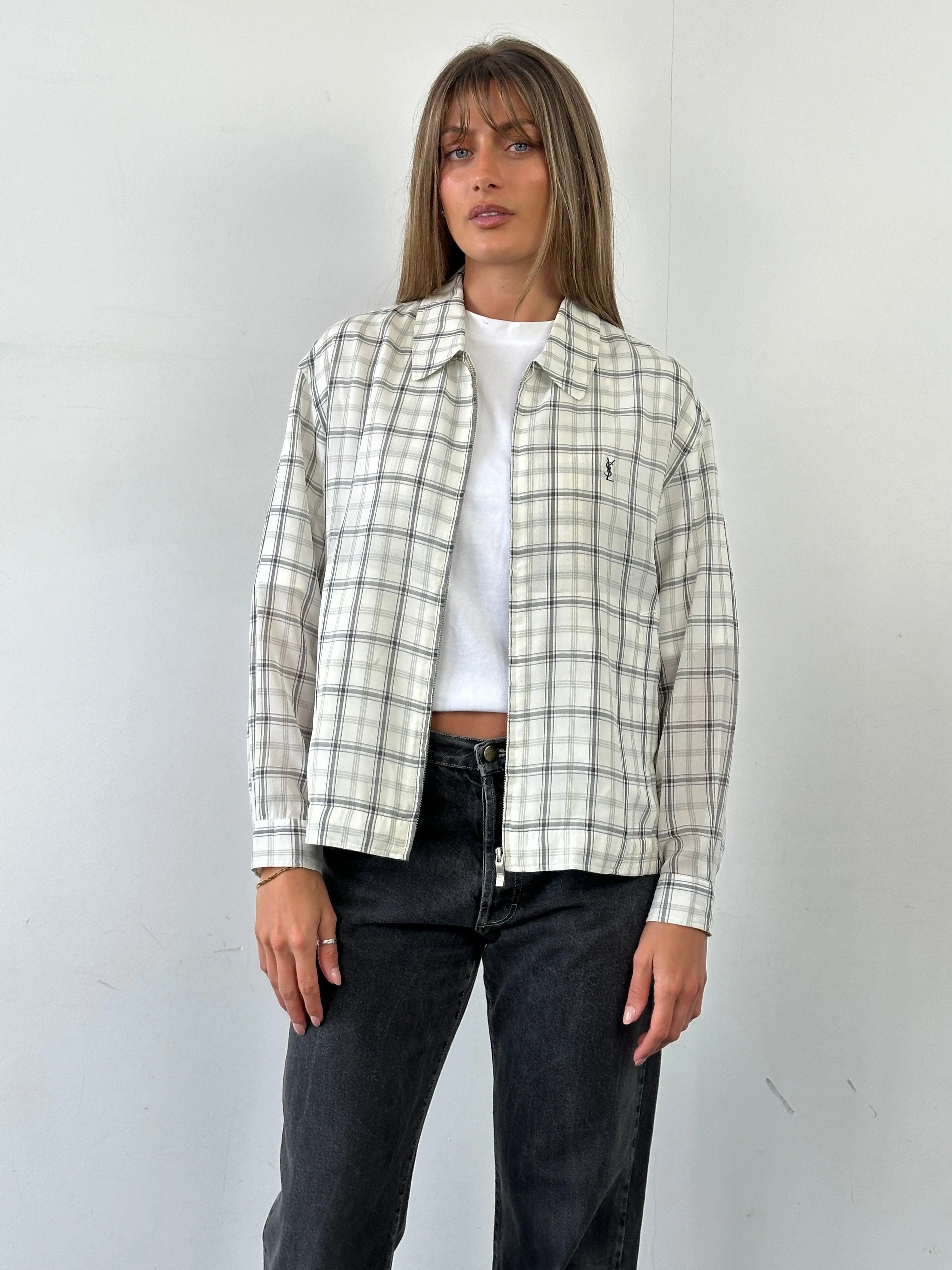 Yves Saint Laurent Check Logo Bomber Jacket - M/L