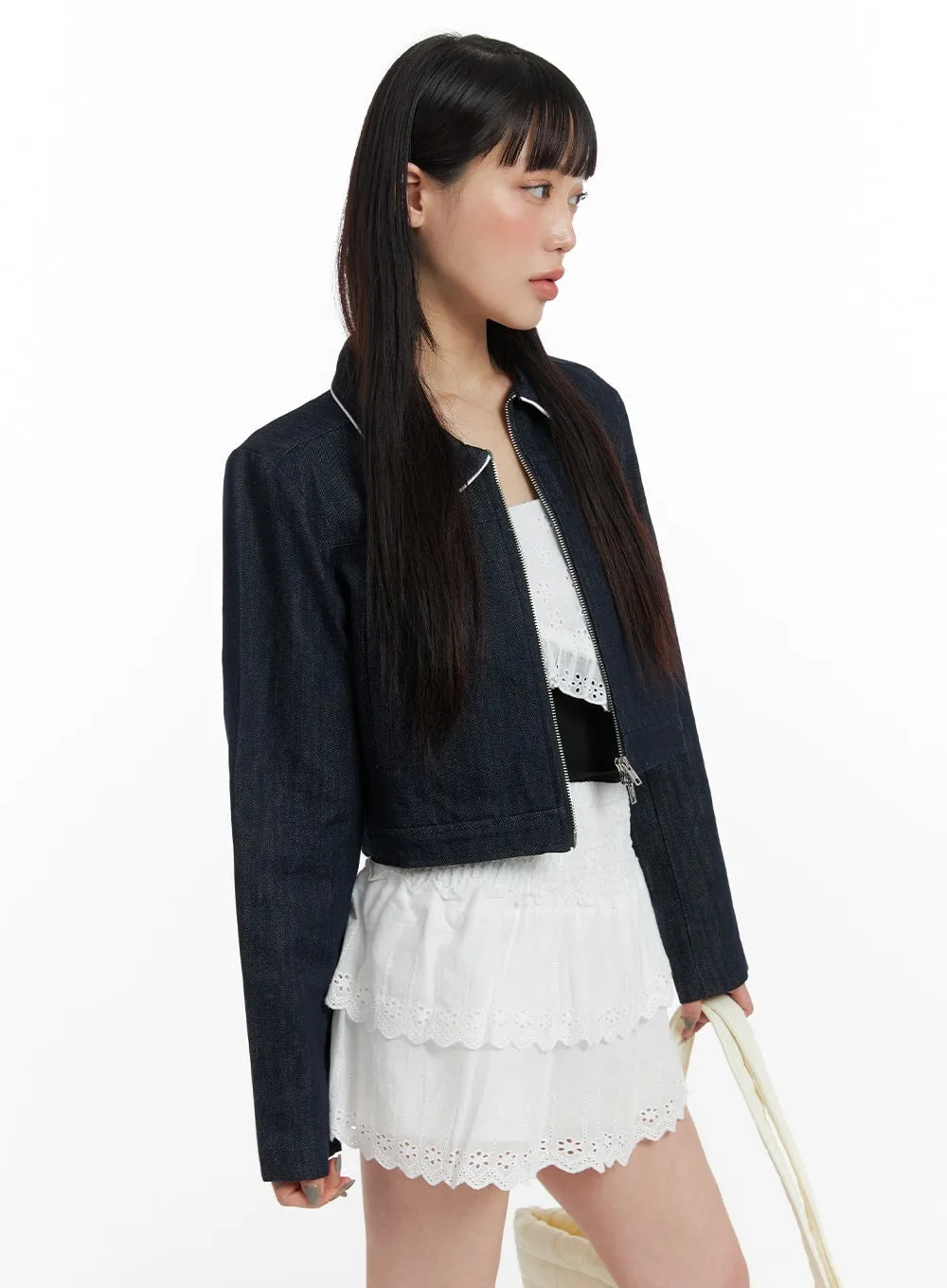 Zip-Up Crop Denim Jacket IF423